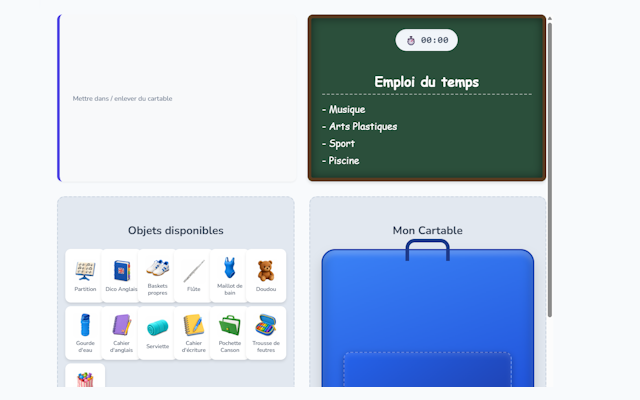 Aperçu de l’exercice Prépare ton cartable
